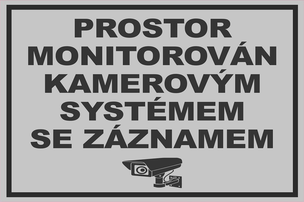 Výstražná cedule venkovní KAMERY, ZÁZNAM formátu A4 - stříbrnošedá