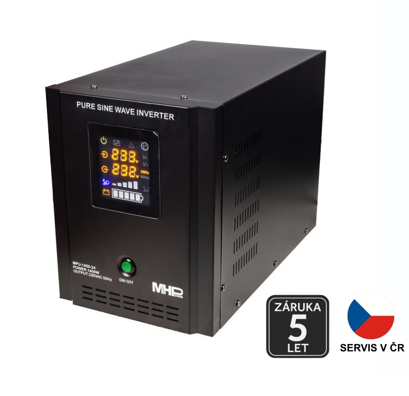 Záložní zdroj MHPower MPU-1400-24 - ROZTRŽENÁ KRABICE, UPS, 1400W, čistý sinus, 24V